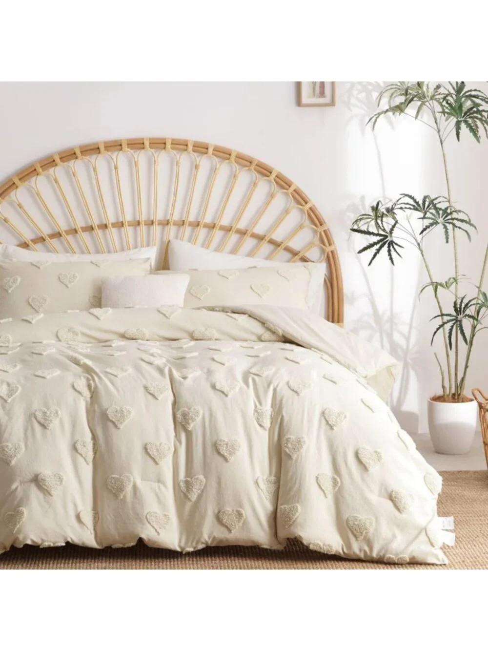 Queen Boho Tufted Comforter Set - Beige Textured Bedding, 3-Piece Farmhouse Chic